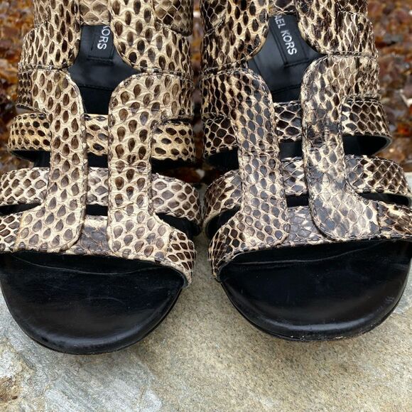 Michael Kors Brown Genuine Snakeskin Stiletto Heel Back Zip Sandles. Sz 37 VGUC! - Picture 5 of 8